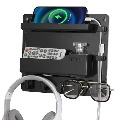 YONGAIJIA Bedside Wall Mount Shelf, Adhesive Bedside Organizer for Remote、Phone、Glasses. Bedside Accessories Storage suitable for College Dorm 、bunk bed 、 Bedroom、Rv（Black） thumbnail 3