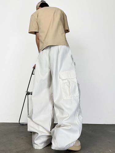 Men's Y2K Baggy Cargo Jeans Casual Distressed Washed Grey Denim Pants with Pockets Relaxed Streetwear thumbnail 4
