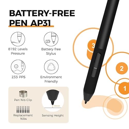 GAOMON M10K Drawing Tablet, 10x6 inch Large Graphics Tablet with Touch Ring, 8192 Levels Battery-Free Stylus, 10 Hot Keys, Art Tablet for Design, Writing, Editing, Work with Mac, Windows, Android thumbnail 4