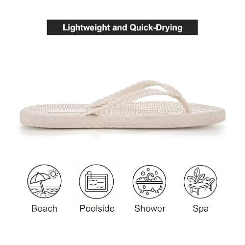 mazeskin Beach Soft Flip Flops for Women Shower Bath Quick Drying House Slippers Shoes Non-Slip Rubber Thong Sandals thumbnail 3