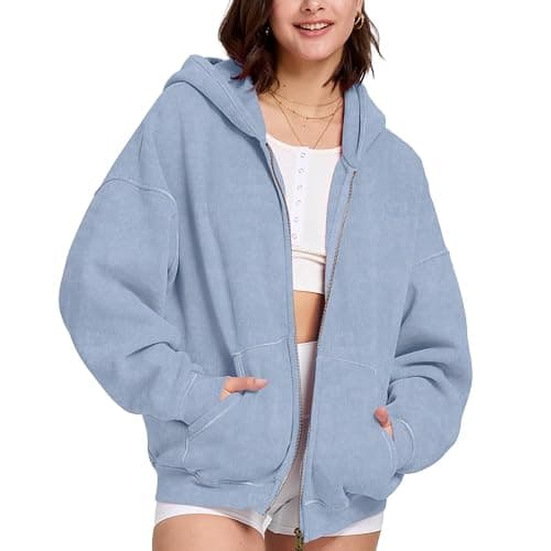 Dnzzs Womens Zip Up Hoodie Oversized Acid Wash Sweatshirts Heavyweight Fall Fashion Outfits Casual Jackets Winter Clothes thumbnail 5