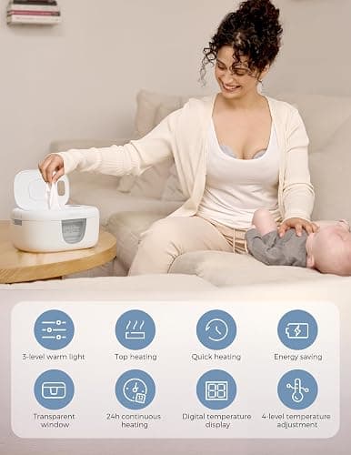 Momcozy Baby Wipe Warmer, Innovative Spring Design, Large Capacity Wipes Dispenser for 60-80pcs, Fast & Even Heating, 4 Modes of Temperature Heating Control, Diaper Wipe Warmer with Night Light, Blue thumbnail 9
