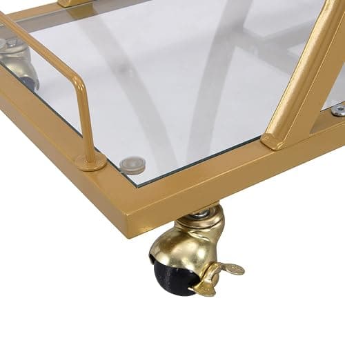 FABOMEI Gold Bar Carts with Glass Holders & Wine Rack,3 Tier Home Bar Serving Carts with Glass Shelves,Metal Rolling Bar Carts for The Home Kitchen, Party thumbnail 4