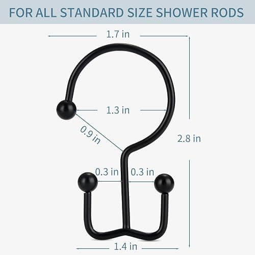 Goowin Shower Curtain Hooks, 12 Pcs Shower Curtain Rings, Durable Rust Proof Black Shower Curtain Hooks, Shower Rings for Curtain, Double Glide Shower Hooks for Shower Curtain Rods, Black thumbnail 2