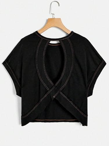 RoseSeek Girl's 2 Packs Open Back Backless Tops Criss Cross Short Sleeve T Shirts Crewneck Casual Tees thumbnail 6