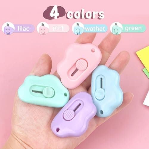Tamaki Box Cutters Cloud Letter Opener Envelope Slitter, Cloud Shaped Carton Portable Cutter with Key Chain Hole, 4 Pack - Blue, Pink, Purple, Green thumbnail 6