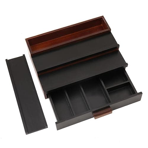 Fengligoo Cologne Organizer for Men - 3 Tier Wooden Cologne Perfume Display Stand with Drawer and Compartment, Mens Cologne Holder Shelf for Organization and Storage,Black Brown thumbnail 7