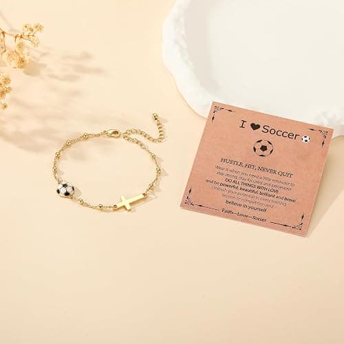 VULETO Softball/Volleyball/Soccer/Basketball Football Bracelet for Girls Women, 14K Gold Plated Cross Link Chain Sport Accessories Christian Jewelry Gifts for Teens Team Coach Players thumbnail 3