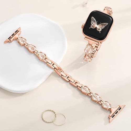 Maledan Rose Diamond Metal Bands Compatible with Apple Watch Series 11/10/9/8/7/6/5/4/3/2/SE/Ultra Women, Stylish Bling Jewelry Bracelet Replacement Bands for iWatch 38mm 40mm 41mm 42mm 44mm 45mm 46mm thumbnail 8