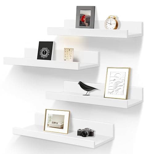 LaVie Home Floating Shelves for Wall Storage Set of 4, 15.6 Inch Picture Ledge Shelf, White Wall Shelves with Lip for Kitchen, Bedroom, Bathroom, and Living Room - Image 1
