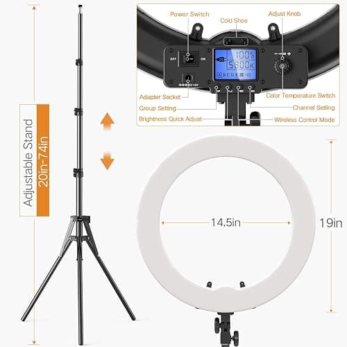 Pixel Ring Light, 19" Bi-Color LCD Display Ring Light with Stand, 55W 3000-5800K CRI≥97 Light Ring for Vlogging Selfie-Portrait Live Stream Video Photography Shooting thumbnail 6