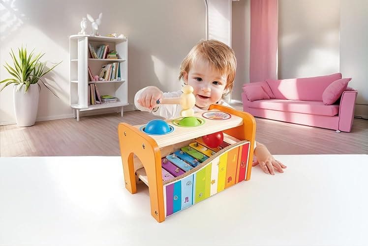 Hape Pound & Tap Bench with Slide Out Xylophone - Award Winning Durable Wooden Musical Pounding Toy for Toddlers thumbnail 5