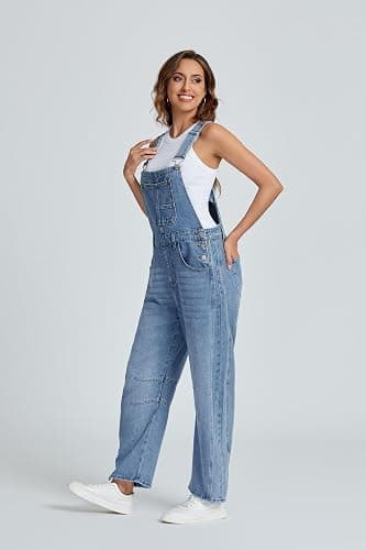 Ladyful Women's Denim Overall Casual Straight Wide Leg Bib Jeans Overall Adjustable Straps Denim Romper Stretch Jumpsuits thumbnail 5