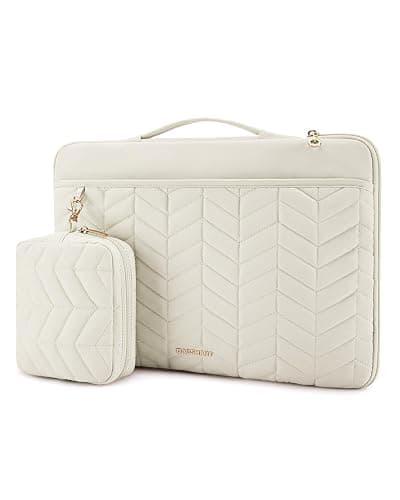 BAGSMART 15-15.6 Inch Laptop Case Sleeve for Women, Puffy Shockproof Laptop Bag with Accessories Pouch and Handle, Lightweight Computer Case Compatible with Dell, HP, MacBook Air/Pro, Natural Cream - Image 1