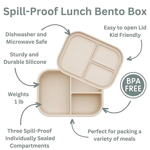 Ali+Oli Silicone Bento Box (Coconut) Lunch Box for Kids, Toddlers, Preschoolers & Adults | BPA-Free and Spill-Proof | Ideal for School, and On-the-Go Meals| Perfect for Lunch, Snacks, and Meals thumbnail 10