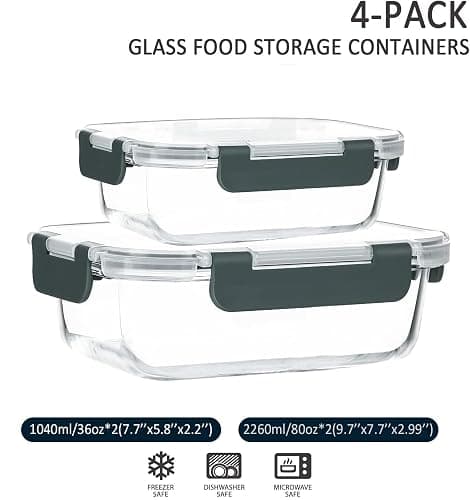 M MCIRCO [80 oz & 36 oz Extra Large Glass Food Storage/Baking Containers Set with Lids, 2 Pack 80 oz(10 cup)&2 Pack 36 oz (4.5 cup) Airtight Glass Container,Microwave,Oven,Freezer and Dishwasher thumbnail 3