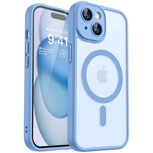 CANSHN Magnetic for iPhone 15 Case, Upgraded [Full Camera Protection] [Compatible with Magsafe] [Translucent Matte] Shockproof Protective Phone Case for iPhone 15 6.1" - Light Blue - Image 1