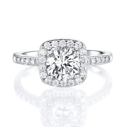 MDFUN 18K White Gold Plated Cubic Zirconia Promise Halo Engagement Promise Eternity Ring for Women - Image 1