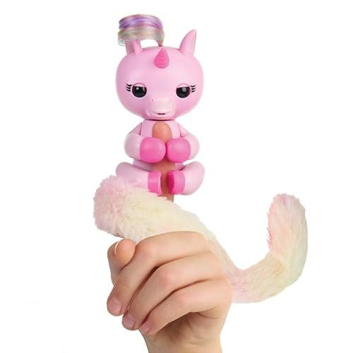 Fingerlings Snuggle Tails - Interactive Pink Unicorn (Evie), with fluffy tail, mini bestie (Isla), brush and stickers - Image 1