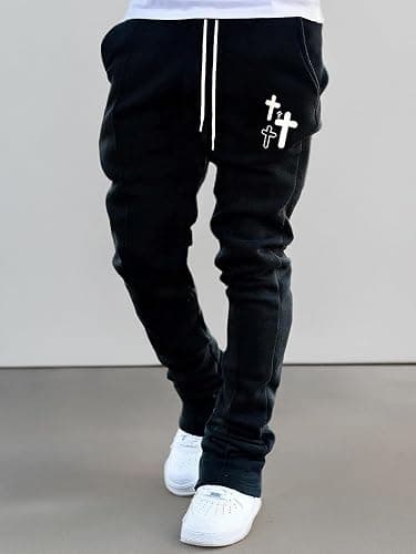 WDIRARA Men's Graphic Printed Stacked Sweatpants Flared Leg Y2K Drawstring Waisted Casual Jogger Pants with Pockets thumbnail 6