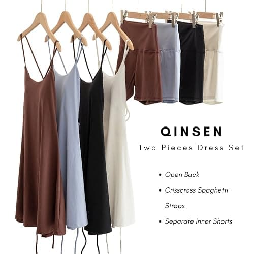 QINSEN Womens Two Pieces Tennis Dress with Shorts Workout Open Back Active Golf Dresses - Medium - Dark Purple thumbnail 5