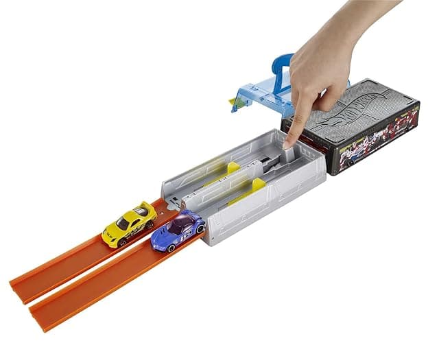 Hot Wheels Toy Cars & Track Set, Race Case Playset with 2 Vehicles in 1:64 Scale, Dual Launcher for Side-By-Side Racing & Portable Storage Container thumbnail 3