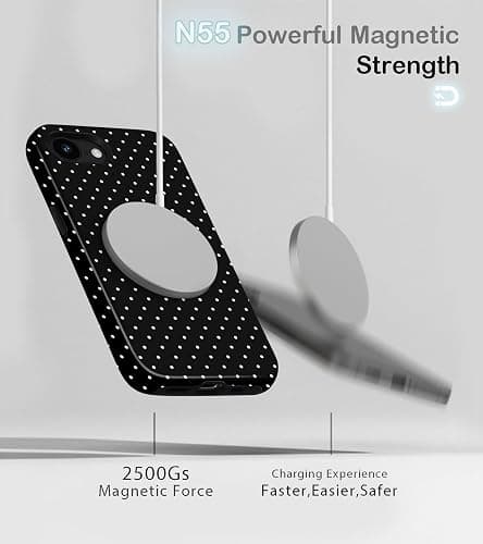 Amzfield for iPhone 16e Case Compatible with Magsafe Cute Polka Dot Aesthetic Magnetic Design Women Girls Fall Chic Girly Pretty Dual Layer Hybrid Protection Elegant Case for iPhone 16 e, Black thumbnail 3