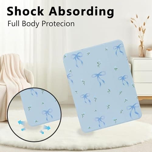 Lovmooful Compatible for iPad 11th 11-Inch A16 (2025),iPad 10 (10.9-Inch,2022 Model,10th Generation) Case with Pencil Holder Cute Bowknot Flower Design Soft TPU Trifold Stand Protective-Blue thumbnail 6