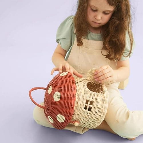 Kqcibz Handmade Rattan Mushroom-Shaped Storage Basket- Cute Handmade Handcrafted Decoration Artwork Rattan, Red Easy to Use thumbnail 2