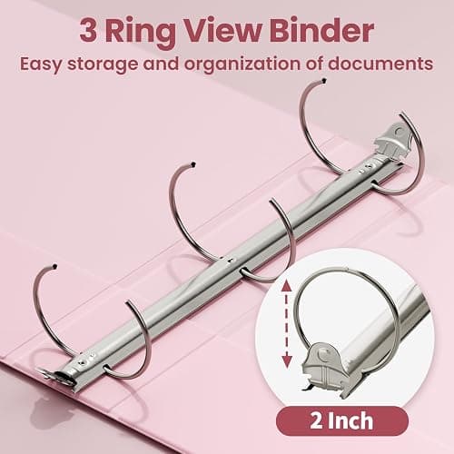 SUNEE 3 Ring Binder 2 Inch 1 Pack, Clear View Three Ring PVC-Free (Fit 8.5x11 Inches) for School or Office Supplies, Pink thumbnail 4