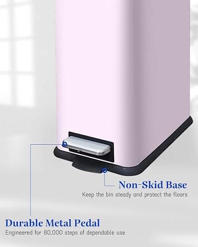 JM ·YIPENG Kitchen Bin 30L, Kitchen Pedal Bin with Soft Close Lid,30L Slim Bins with Removable Inner Bucket, Stainless Steel Bin for Kitchen,Bathroom,Bedroom and Office,Pink thumbnail 7