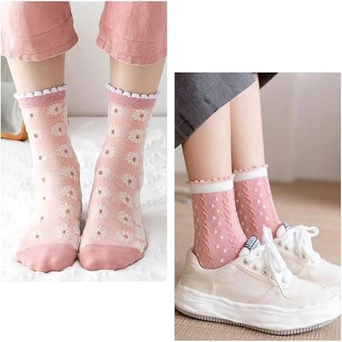 MarJunSep Cute Floral Crew Socks for Women Teen Girls Flower Cottagecore Frilly Vintage Fancy Cotton Socks thumbnail 2