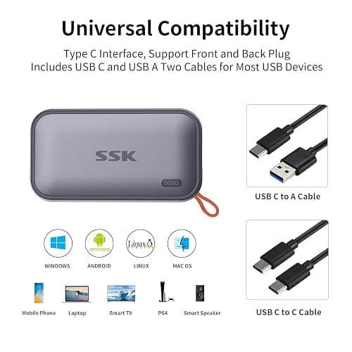 SSK 500 Go SSD Externe jusqu'à 1050Mo/s en Lecture, USBC 3.2 Gen2 Disque Dur Externe Portable SSD pour iPhone 15/16/PRO,PS5, Xbox, Ordinateur Portable, MacBook/Pro/Air et Plus thumbnail 4