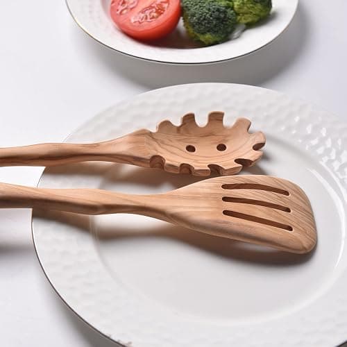 Olive Wooden Utensils for Cooking, Long Handle Wooden Spoons for Cooking, 6 PCES Crafting Wooden Spoon Set, Wooden Kitchen Utensil set, Natural Olive Wood utensil Set thumbnail 6