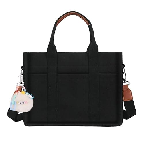 BECOJADDE Canvas Tote Bag Purse for Women with Zipper Closure, Individual Compartments & Bottom Support thumbnail 3