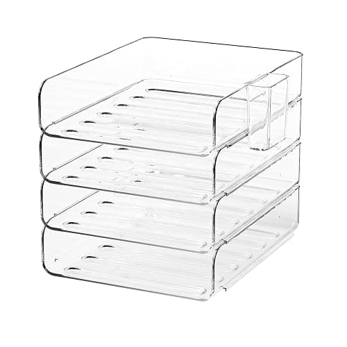 FANXIYQ 4-Tier Acrylic Paper Tray Organizer with Pen Holder | Clear Stackable Desk Organizer for Documents, Letters, A4 Paper | Modern Office/Classroom/Home Organization - Image 1