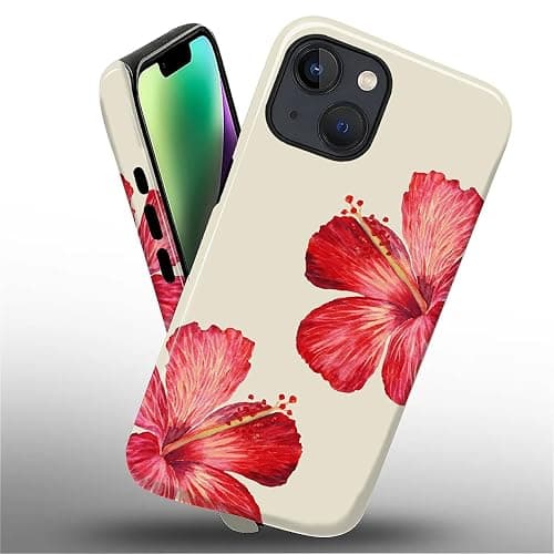 ilikediy for iPhone 13/14 Case [Compatible with Magsafe] Pattern Design for Women Girls Hybrid 2 Layer Hard Shell Silicone Protective Magnetic Cover,C Tropical Hibiscus Flower thumbnail 2