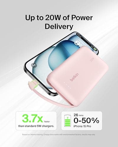 Belkin BoostCharge 10000mAh, portable power bank with integrated cable PD 20W, fast charge USB-C power delivery, fast charging for iPhone 16 series, iPad Pro, Galaxy S24 and more thumbnail 2