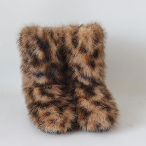 Gegefur Women's Faux fur Boot Furry Fluffy Short Snow Boot Mid-Calf Boots Warm Comfortable Outdoor Flat Shoes thumbnail 3