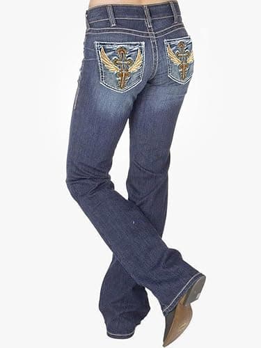 BlueMoment Bootcut Jeans for Curvy Women Western Cowgirls Stretchy Butts Lifting Jeans Retro Mid Low Rise Ladies Denim Jean thumbnail 5