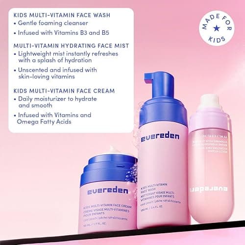 Evereden Kids Multi-Vitamin Hydrating Face Mist, Face Wash, & Kids Face Cream Set: Clean, Vegan, and Multivitamin-Rich Kids Skin Care Set for 6 & up - Moisturize, Nourish, Protect, & Refresh thumbnail 3
