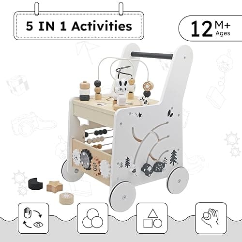 Touch Us Wooden Baby Walker - 5in1 Montessori Activity Cubes, Baby Push Walker for Toddler, 1+ Year Old Boy Girl | Sorting & Stacking Toys, Bead Mazes & Counting Toys thumbnail 4