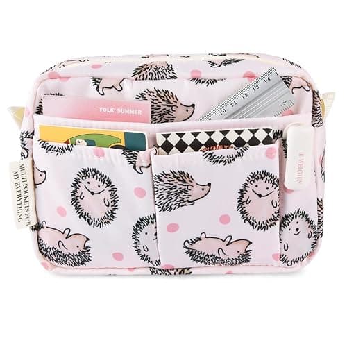 E-WEICHEN Multiple Pockets Portfolio Organizer with Zippered, Makeup Bag Travel Essentials for Women, Simple Waterproof Stationery Pencil Pouch Bag for Journal Office Art Supplies.Pink Hedgehog - Image 1