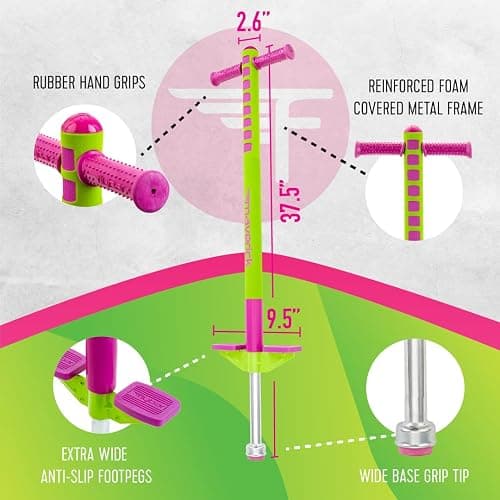 Flybar Limited Edition Foam Maverick Pogo Stick for Kids - Two New Rubber Hand Grips (Lime/Purple) thumbnail 2