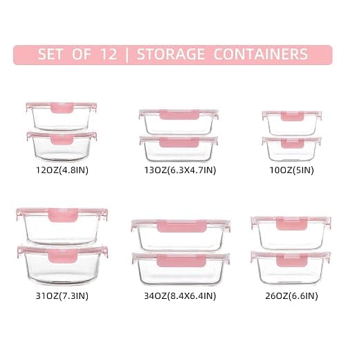 FAWLES 12 Pack Glass Storage Containers with Lids, Leak-Proof Meal Prep Containers, Dishwasher/Microwave/Oven/Freezer Safe Glass Food Storage Containers for Leftovers, to Go thumbnail 3