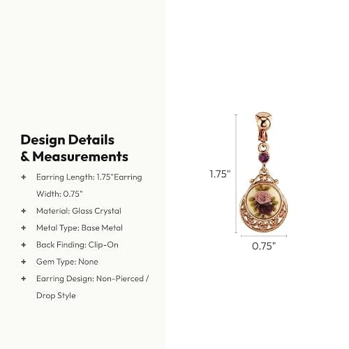 1928 Jewelry Manor House Rose Purple Crystal Flower Clip On Drop Earrings, Non Piercing Ear Rings, Pierceless Snap On, Romantic Roses Vintage Victorian Inspired Aesthetic, 14K Gold Dipped, Made In USA thumbnail 3