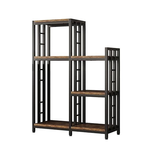 jarrvz 6-Tier Kitchen Bakers Rack, Freestanding Mini Fridge Stand Height Adjustable Bakers Rack with Storage, Sturdy Microwave Stand with Storage, Mini Fridge, Coffee Bar for Living Room Rustic Brown thumbnail 5