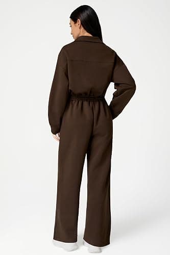QINSEN Women's AirCotton Long-Sleeve Half-Zip High Waisted Wide Leg Jumpsuit with Pockets thumbnail 4