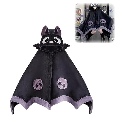 Cute Bat Blanket Hoodie, Wearable Bat Blanket Adult for Halloween Cosplay, Soft Hooded Bat Cape for Women thumbnail 7