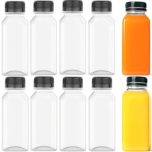 8 OZ Plastic Fillable Juice Bottles, Bulk Beverage Containers for Juice, Milk and Homemade Beverages, with Black Tamper Evident Lids(10 PCS) - Image 1